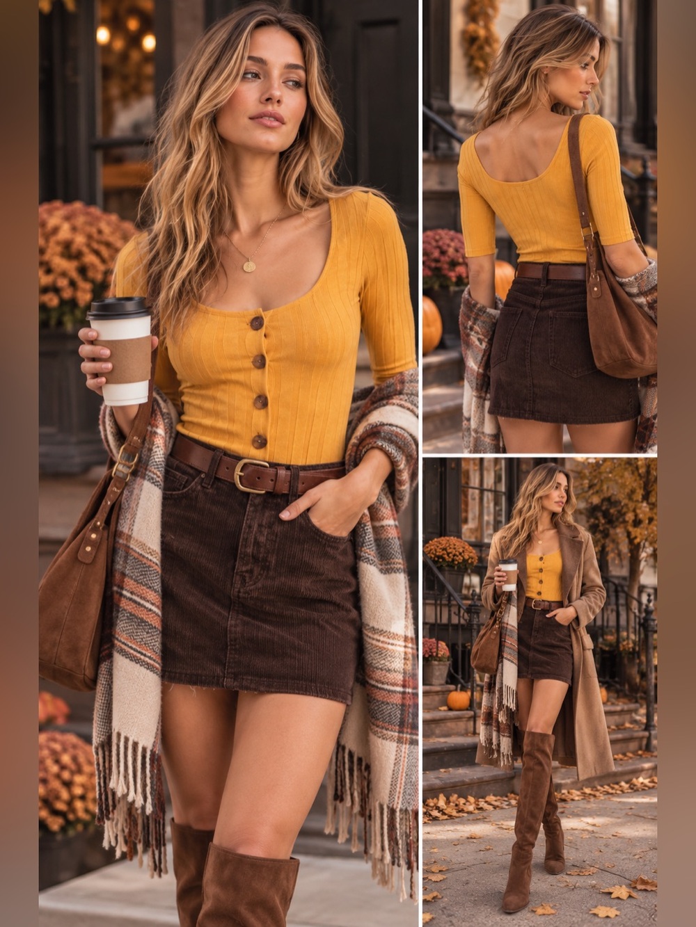 Mustard Ribbed Scoop-Neck Bodysuit Top with Buttons - Women